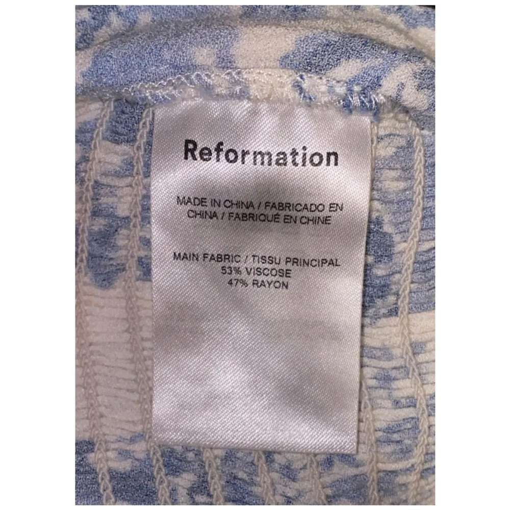 Reformation Reign Top Olympia White Blue Floral Smocked Long Sleeve in size 2 - Picture 8 of 15